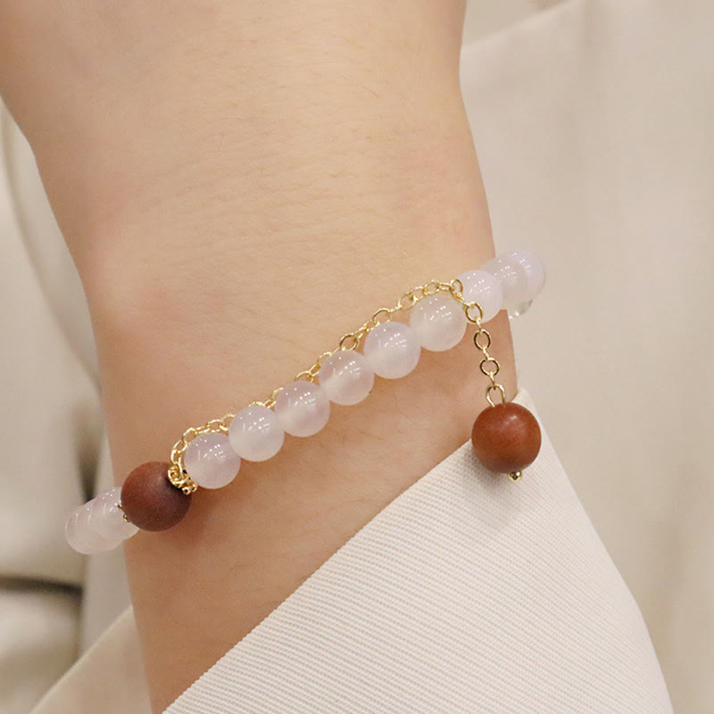 Fortune Jewel Sandalwood Cat's Eye Fu Character Charm Protection Bracelet