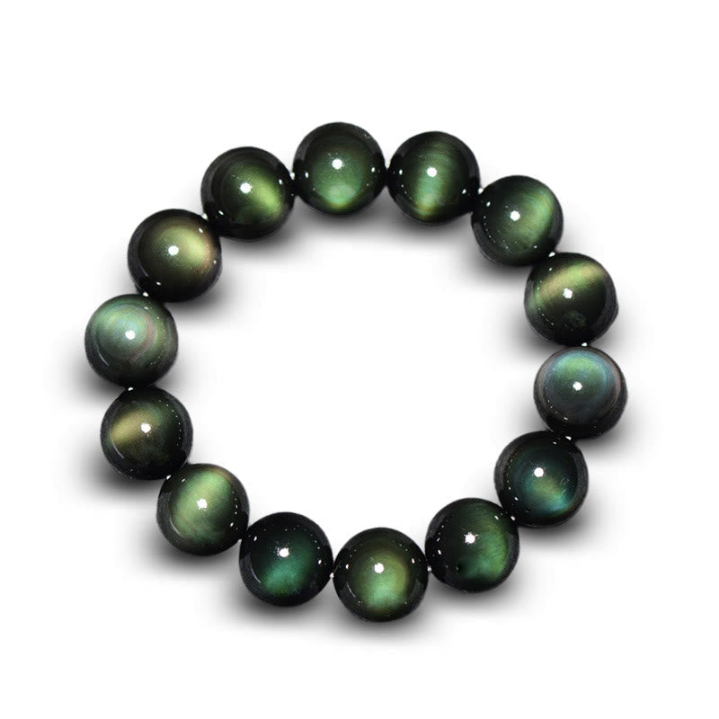 Fortune Jewel Natural Green Eye Obsidian Wealth Bracelet