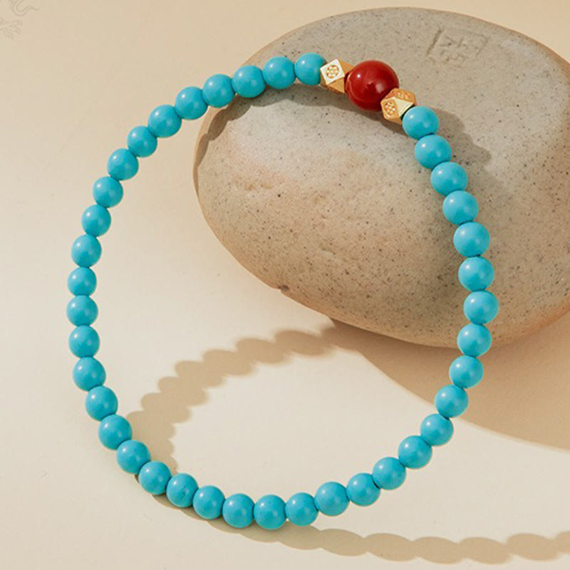 Fortune Jewel Turquoise Red Agate Beaded Protection Bracelet