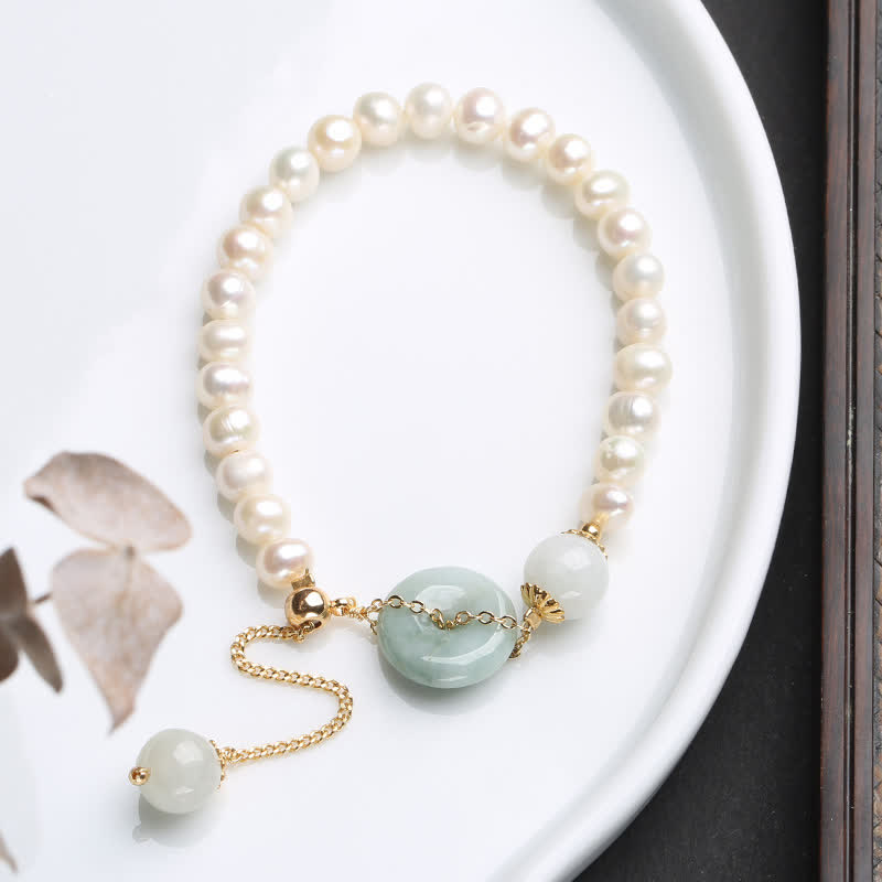 Fortune Jewel Natural Jade Pearl Peace Buckle Prosperity Luck Bracelet