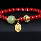Fortune Jewel Cinnabar Green Aventurine Fortune Protection Charm Bracelet