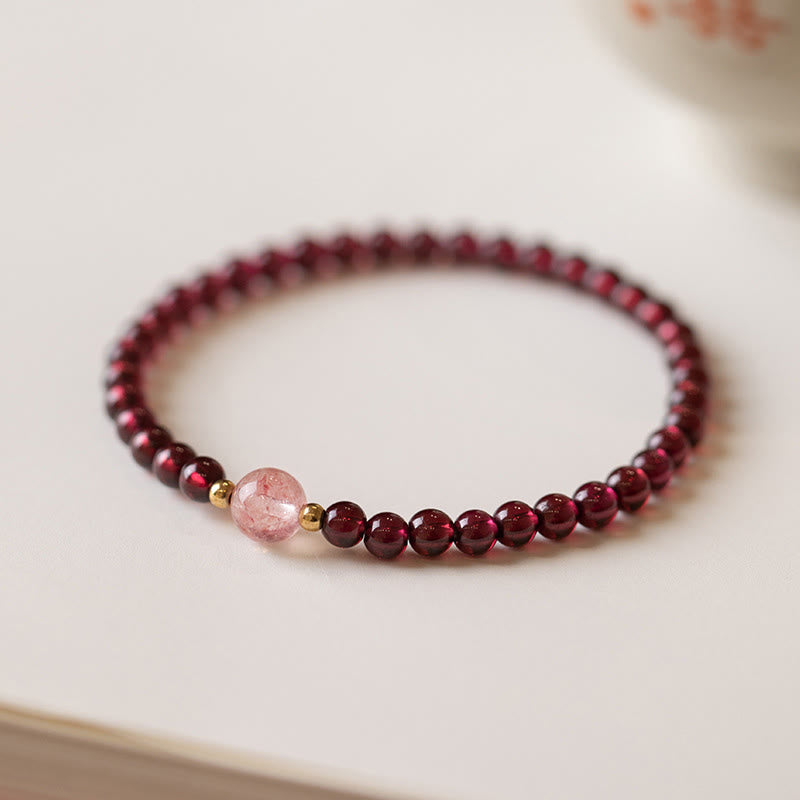 Fortune Jewel Natural Garnet Strawberry Quartz Calm Bracelet