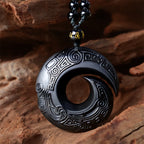 Fortune Jewel Natural Black Obsidian Ice Obsidian Strength Necklace Pendant