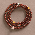 Fortune Jewel 925 Sterling Silver Indian Small Leaf Red Sandalwood Fu Character Protection Triple Wrap Bracelet