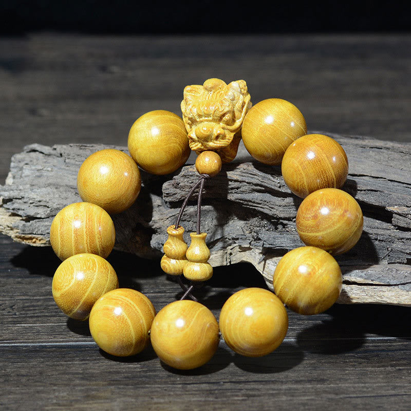 Fortune Jewel Rosewood Green Sandalwood Small Leaf Red Sandalwood Dragon Carved Protection Bracelet