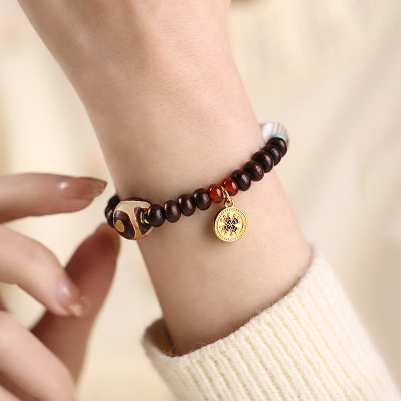 Fortune Jewel Natural Tibet Purple Bodhi Seed Dzi Bead God of Wealth Wisdom Bracelet