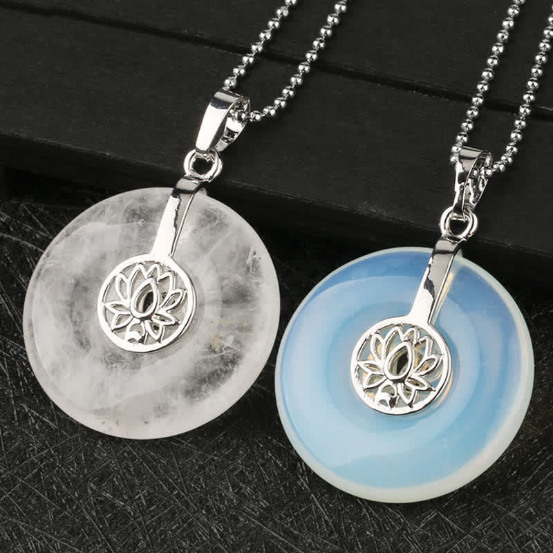 Fortune Jewel Various Crystal Amethyst Pink Crystal Lotus Healing Necklace Pendant