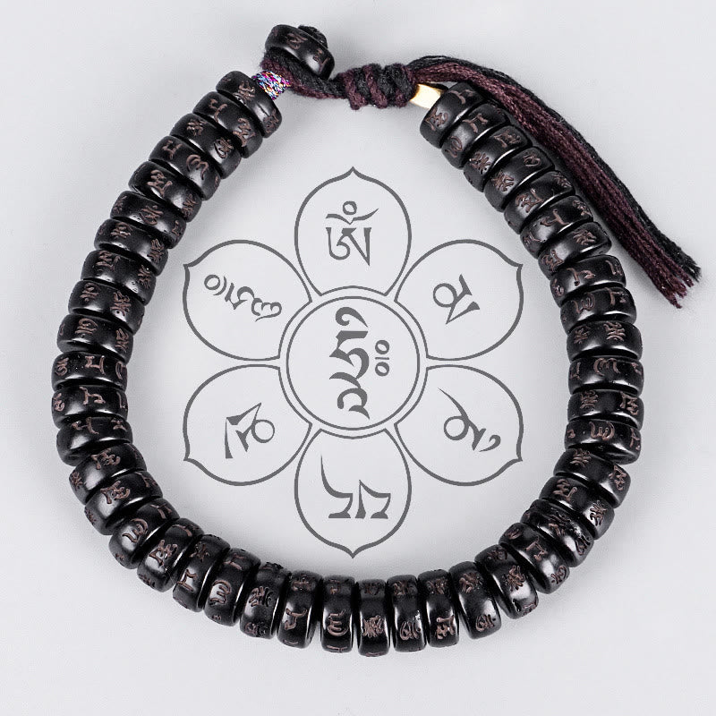 Fortune Jewel Tibetan Coconut Shell Beads Engraved Om Mani Padme Hum Mantra Positive String Bracelet