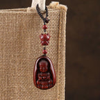 Fortune Jewel Small Leaf Red Sandalwood Buddha Cinnabar Chinese Zodiac Amulet Protection Key Chain
