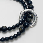 Fortune Jewel 999 Sterling Silver Black Obsidian Fulfillment Strength Double Layer Bracelet