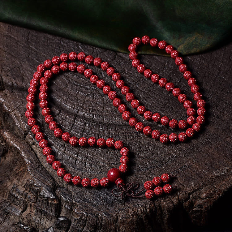 Fortune Jewel 108 Mala Beads Cinnabar Om Mani Padme Hum Pattern Engraved Blessing Bracelet