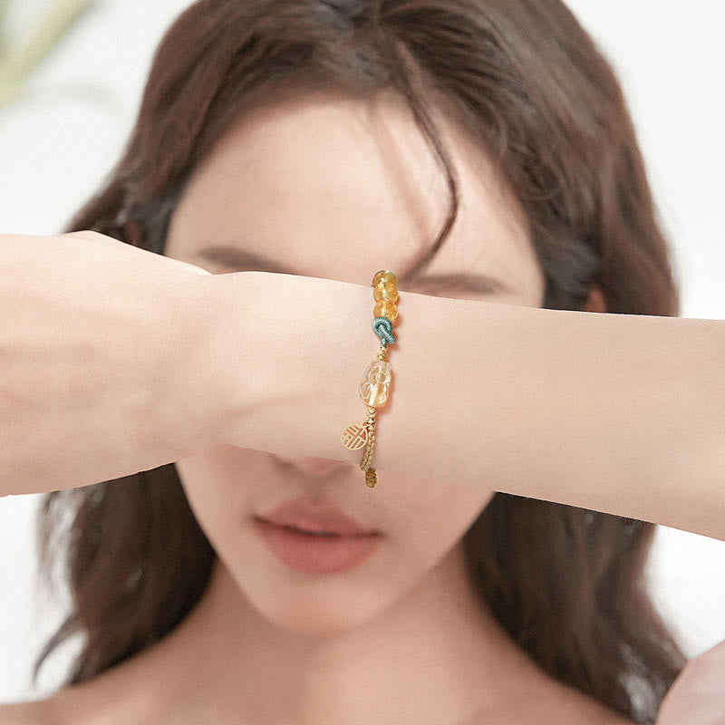 Fortune Jewel Citrine PiXiu Fu Character Prosperity String Braided Bracelet