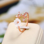 Fortune Jewel Plum Blossom Leaf Pattern Copper Luck Ring