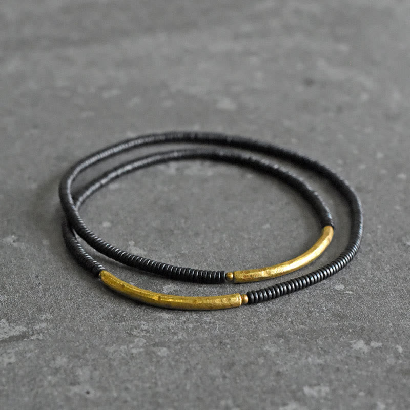 Fortune Jewel Ebony Wood Brass Copper Balance Multilayered Bracelet