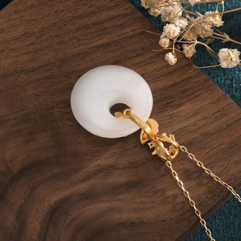 Fortune Jewel White Jade Koi Fish Wealth Prosperity Necklace Pendant