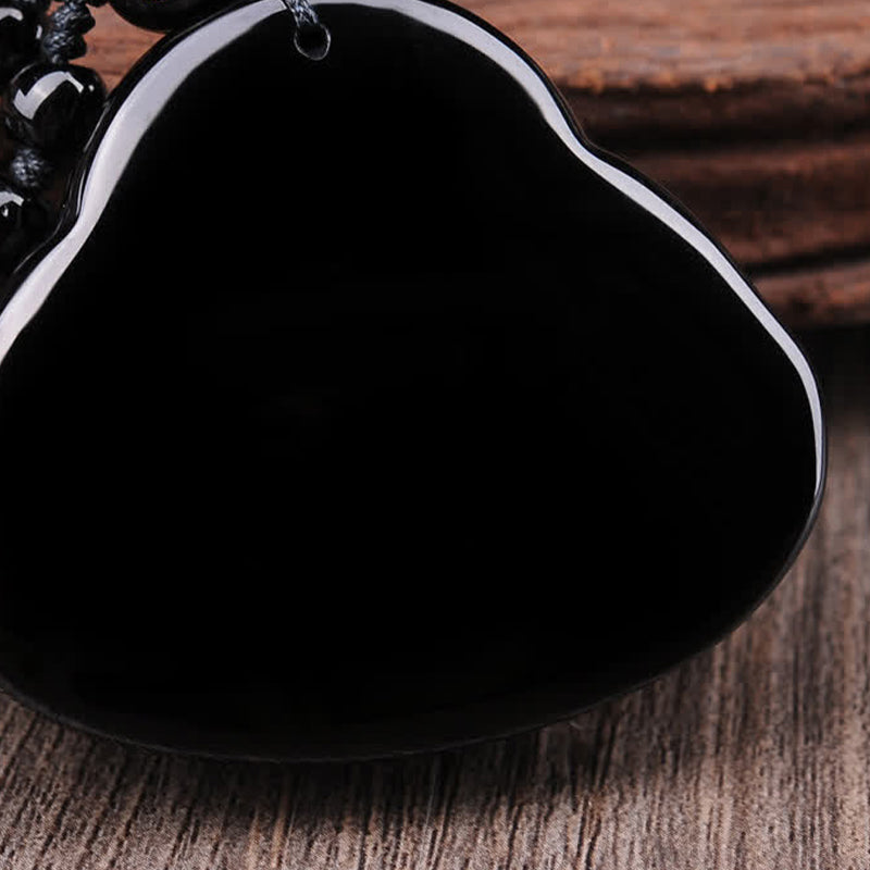 Fortune Jewel Laughing Buddha Black Obsidian Transformation Pendant Necklace