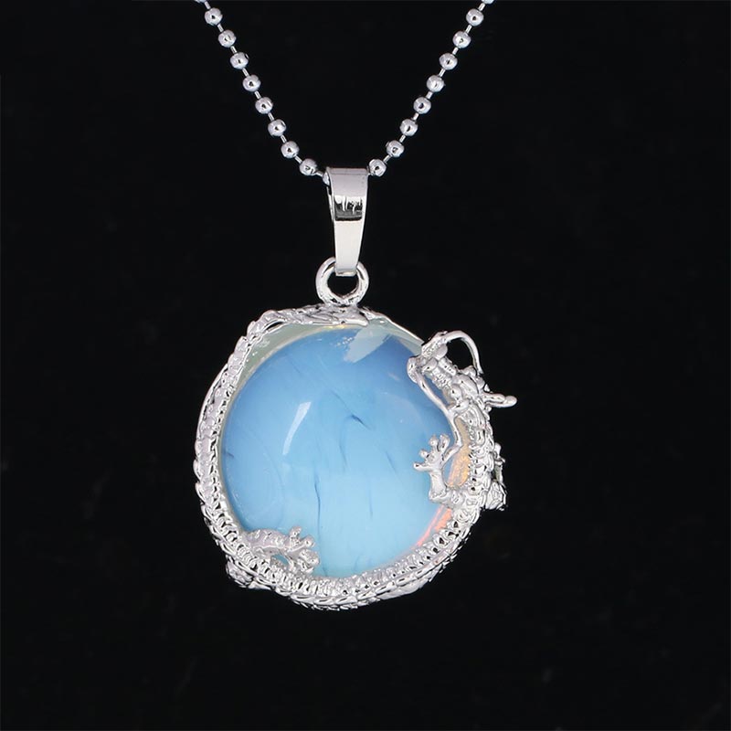 Fortune Jewel Chinese Dragon Natural Quartz Crystal Healing Energy Necklace Pendant