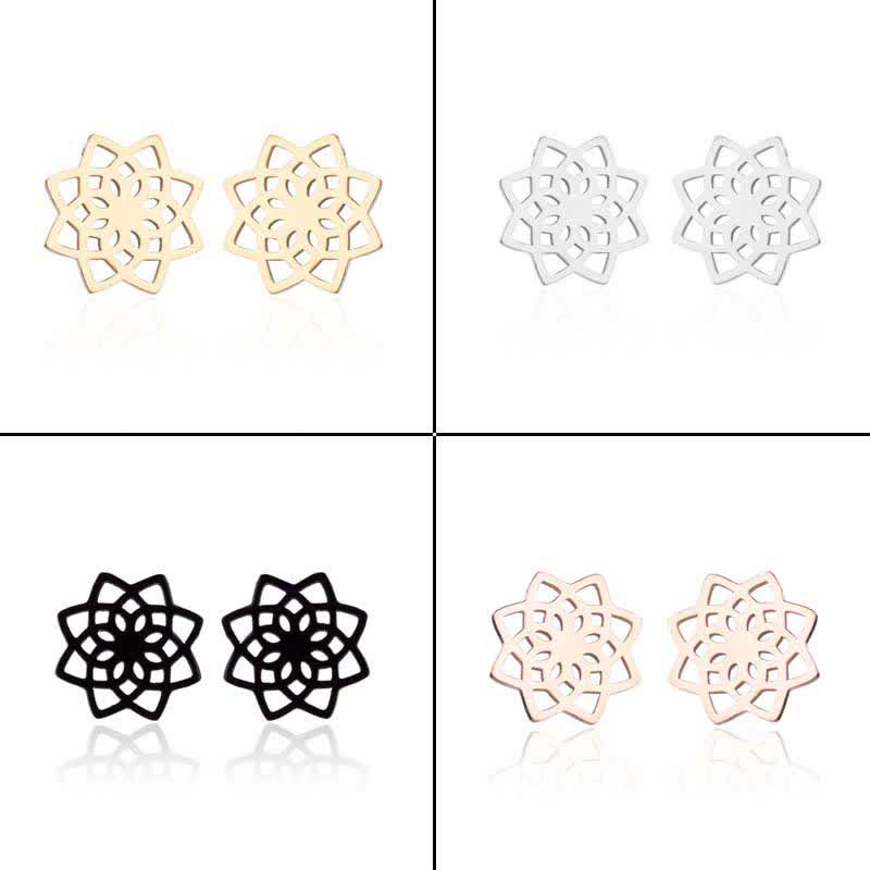 Fortune Jewel Tibetan Lotus Pattern New Beginning Stud Earrings