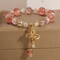 Fortune Jewel Natural Strawberry Quartz Healing Positive Butterfly Charm Bracelet