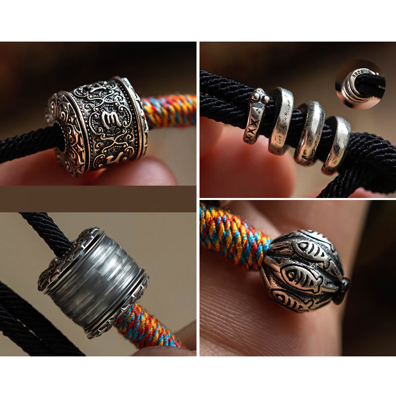 Fortune Jewel Tibetan Om Mani Padme Hum Carved Amulet Double Wrap Bracelet