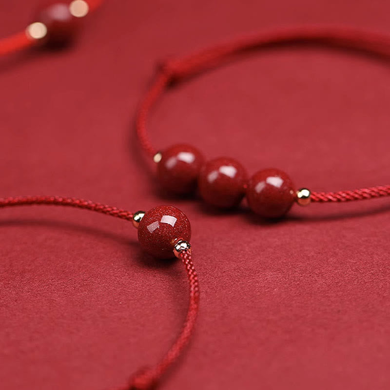 Fortune Jewel Natural Lucky Cinnabar Bead Blessing String Bracelet Anklet