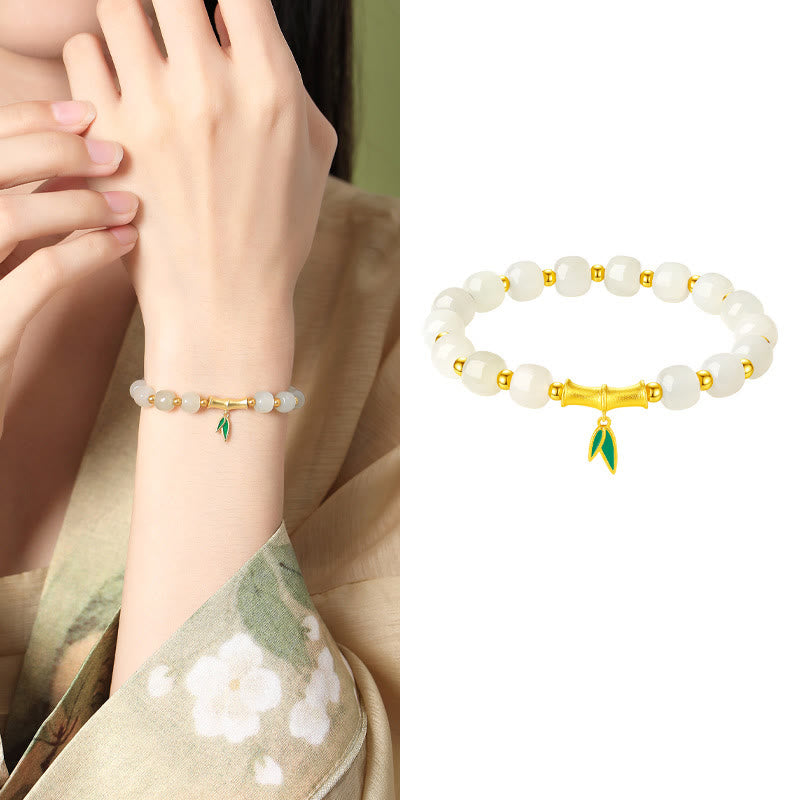 Fortune Jewel 925 Sterling Silver Hetian White Jade Bamboo Luck Bracelet
