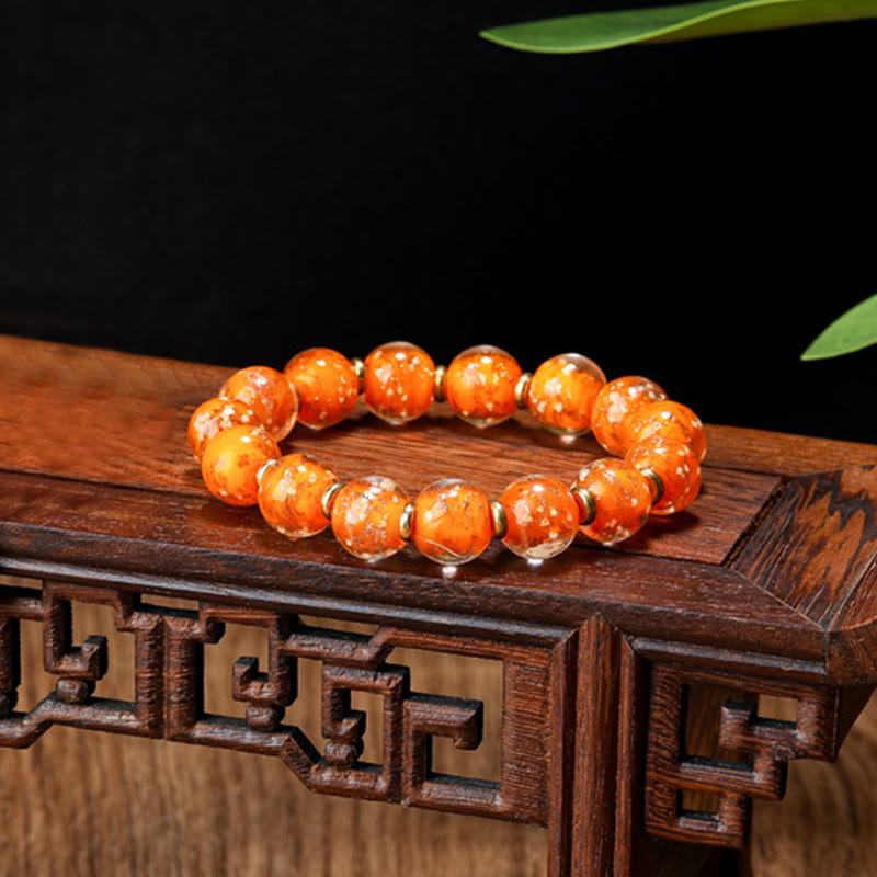 Fortune Jewel Gold Swallowing Beast Family Charm Luminous Fluorescent Liuli Glass Bead Success Bracelet