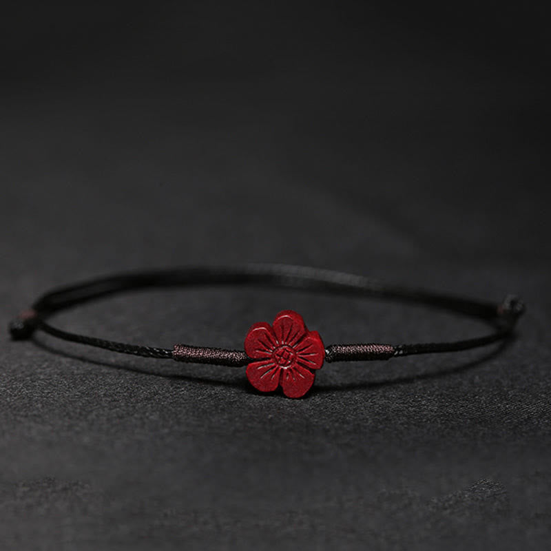Fortune Jewel Handmade Plum Blossom Four Leaf Clover PiXiu Lotus Koi Fish Cinnabar Blessing Braid Bracelet