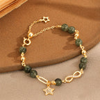 Fortune Jewel 14k Gold Plated Copper Green Rutilated Quartz Möbius Loop Eternal Love Star Protection Bracelet