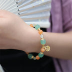 Fortune Jewel Natural Golden Silk Jade Pumpkin Bead Fu Character Charm Wealth Bracelet