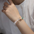 Fortune Jewel Natural White Agate Red Agate Money Bag Fu Character Four Leaf Clover Protection Bracelet