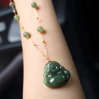 Fortune Jewel Laughing Buddha Hetian Jade Luck Necklace Bead Chain Pendant Fortune Jewel