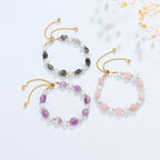Fortune Jewel Amethyst Pink Crystal Black Rutilated Quartz Spiritual Awareness Bracelet