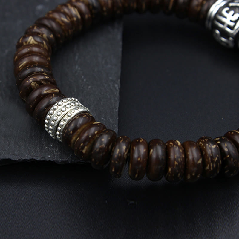 Fortune Jewel Natural Tibetan Coconut Shell Om Mani Padme Hum Positive Bracelet