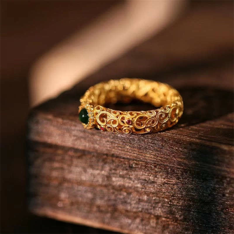 Fortune Jewel 925 Sterling Silver Cyan Jade Success Luck Ring