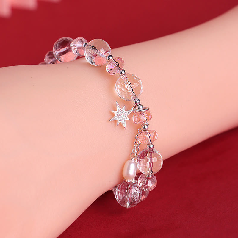 Fortune Jewel White Crystal Pink Crystal Protection Star Charm Bracelet