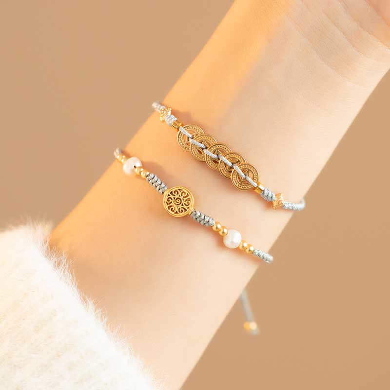 Fortune Jewel Copper Coin Fortune Tree Luck Strength Braided Bracelet