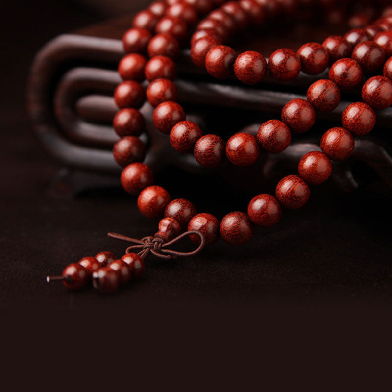 Fortune Jewel Tibetan Small Leaf Red Sandalwood 108 Beads Mala Meditation Bracelet