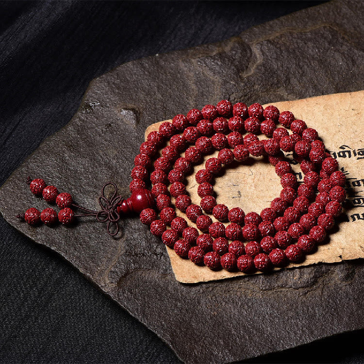 Fortune Jewel 108 Mala Beads Cinnabar Om Mani Padme Hum Pattern Engraved Blessing Bracelet