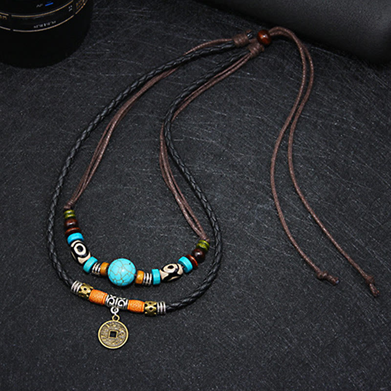 Fortune Jewel Turquoise Dzi Bead Protection Necklace