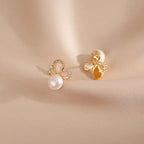 Fortune Jewel 18k Gold Plated Pearl Butterfly Love Freedom Stud Earrings