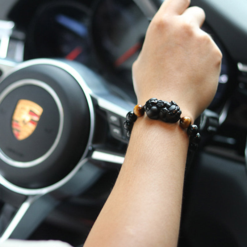 Fortune Jewel FengShui PiXiu Rainbow Obsidian Tiger Eye Wealth Bracelet