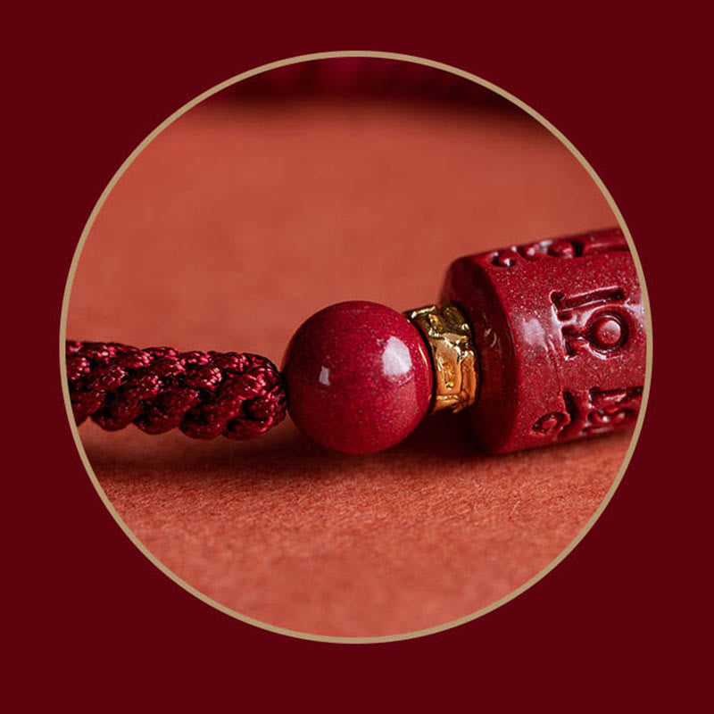 Fortune Jewel Tibet Cinnabar Om Mani Padme Hum Engraved Blessing Braided Bracelet