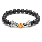 Fortune Jewel White Turquoise Lava Rock Dragon Blessing Beaded Bracelet