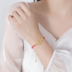 Fortune Jewel 925 Sterling Silver Year Of The Dragon Auspicious Golden Dragon Luck Red Rope Chain Bracelet