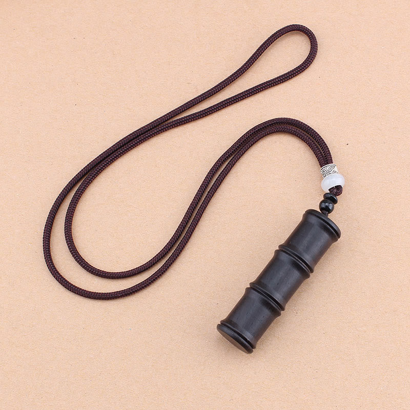 Fortune Jewel Ebony Wood Bamboo Pattern Ghau Prayer Box Peace Necklace Pendant