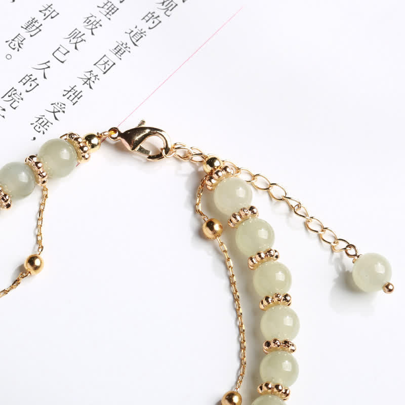 Fortune Jewel 925 Sterling Silver Natural Hetian Jade Good Things Happen Peanut Charm Bracelet