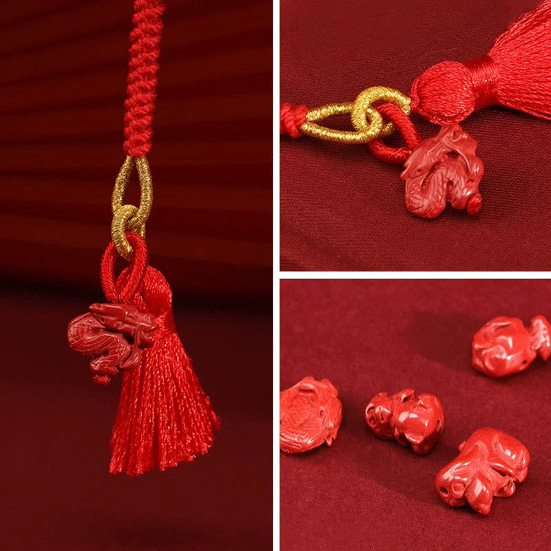 Fortune Jewel Natural Cinnabar Dragon Blessing Red String Belly Chain
