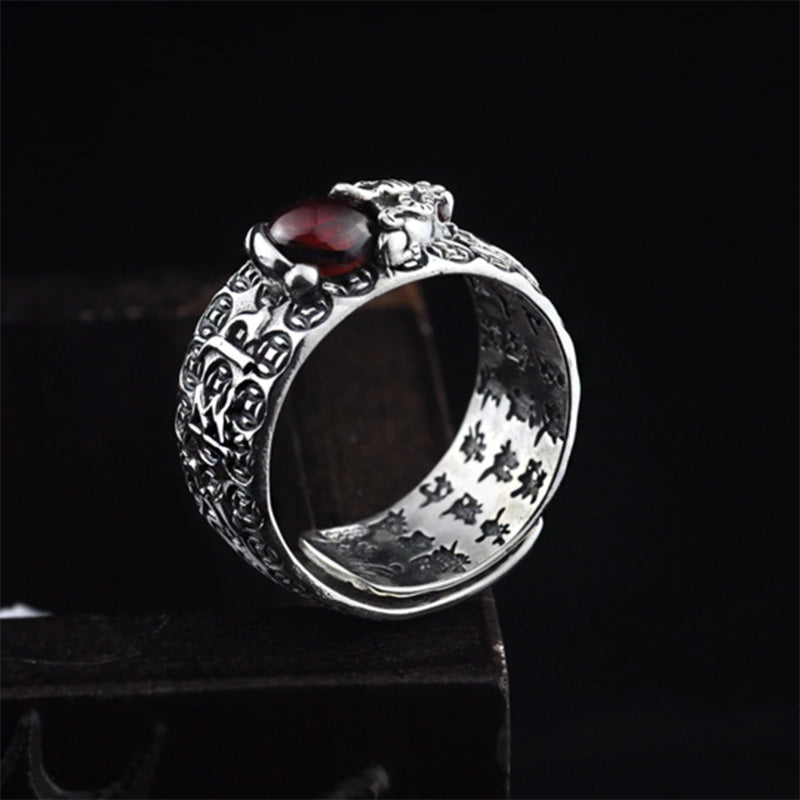 Fortune Jewel FengShui PiXiu Red Garnet Wealth Ring