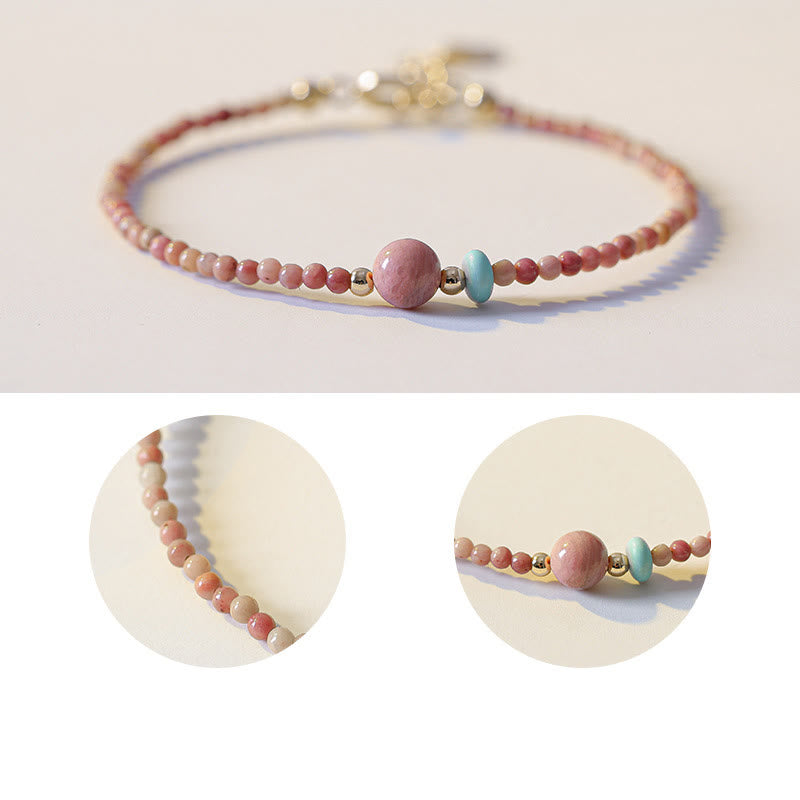 Fortune Jewel 14K Gold Plated Natural Rhodonite Loving Energy Chain Bracelet
